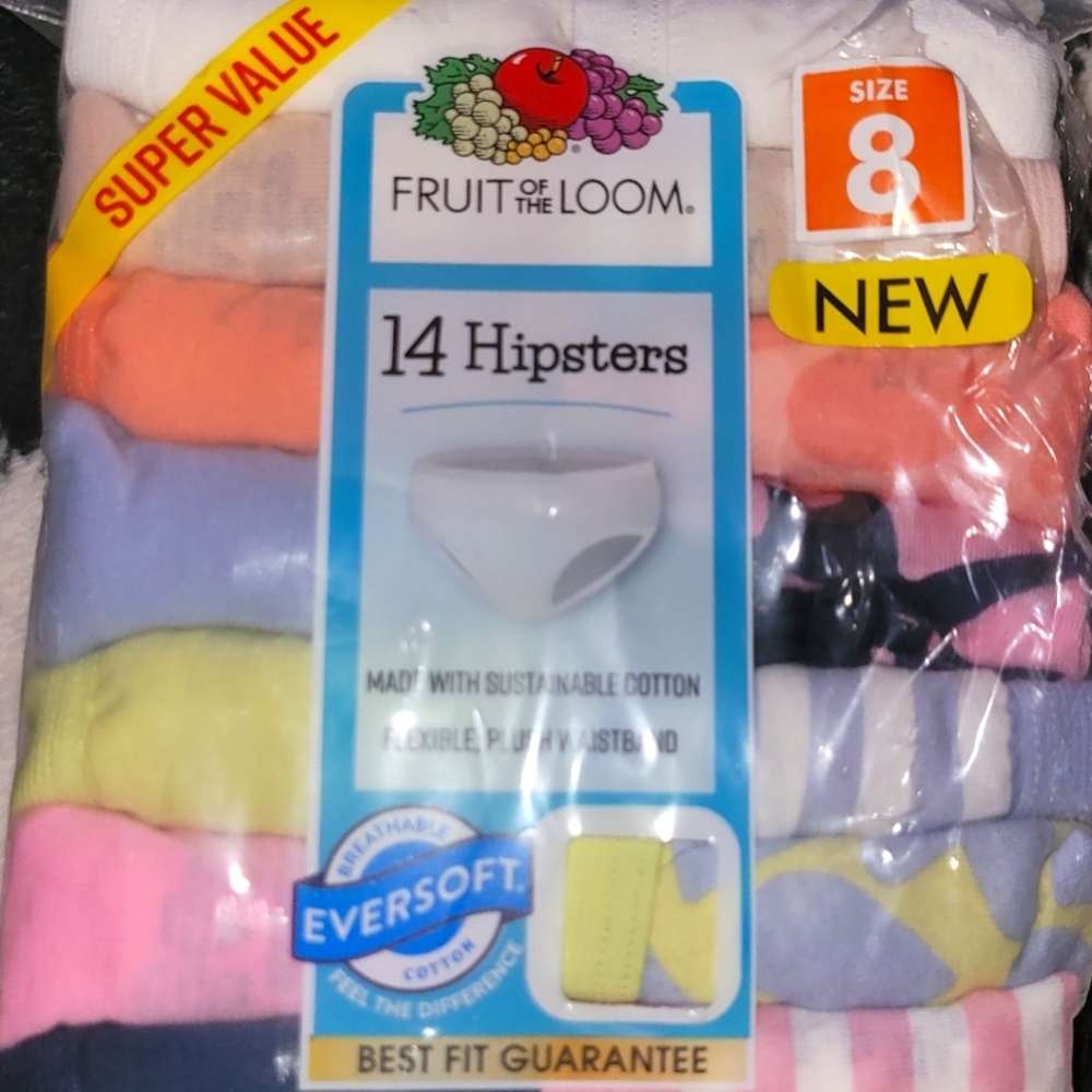 Fruit of the Loom Girls Panties Hipsters 14 pair... open one end to look at them